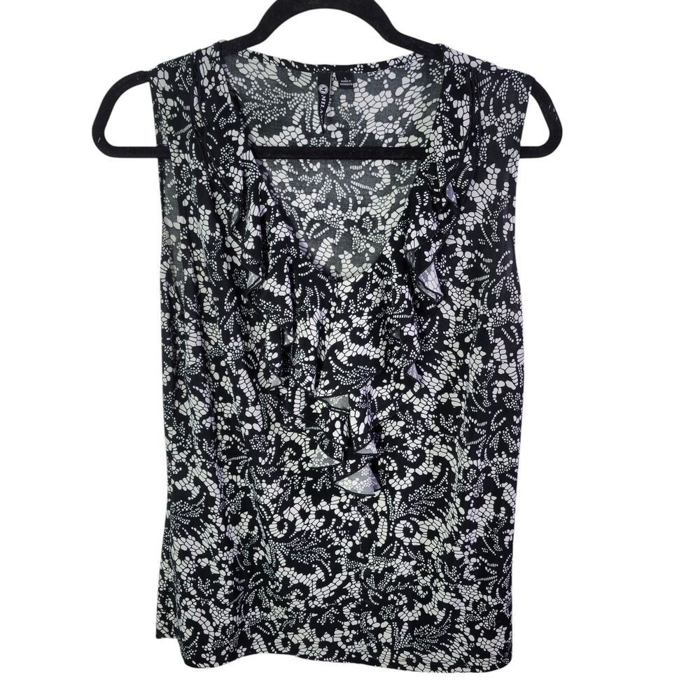 Milano Womens Sz L Black White Geometric Sleeveless Blouse